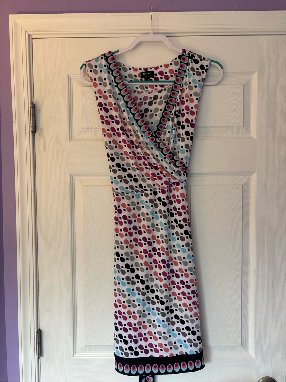 Nicole White Multi-Color Dot Wrap-Style Sheath Dress